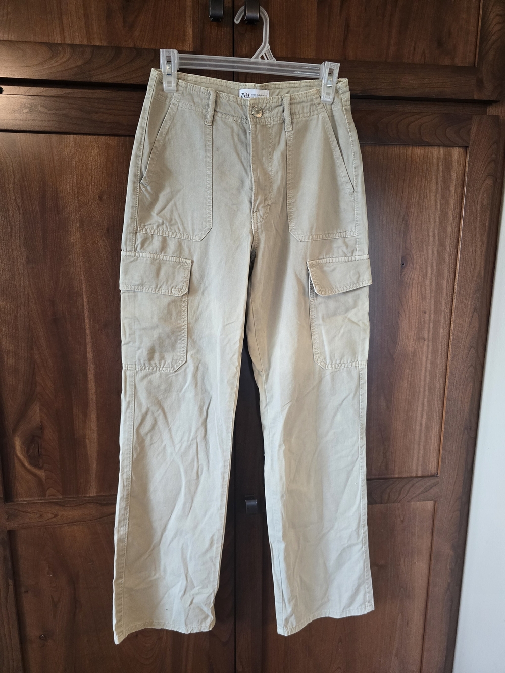 Zara Neutral Beige Straight-Leg Cargo Trousers